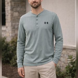 Under Armour Men's Sage Green Long-Sleeve Henley Shirt Size L